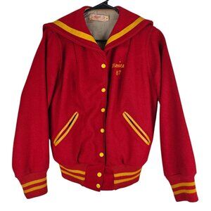 Vintage Majorettes Varsity Jacket Red Yellow Women's Medium Wool Embroidered 80s